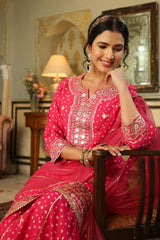 Bairaas Pink Muslin Embroidered Sharara Set