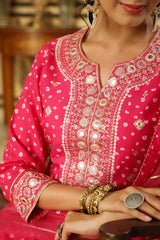 Bairaas Pink Muslin Embroidered Sharara Set