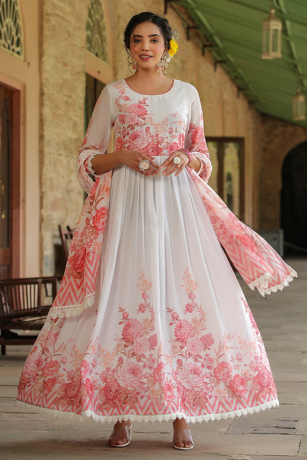 White Lotus Mul Floral Festive Gown