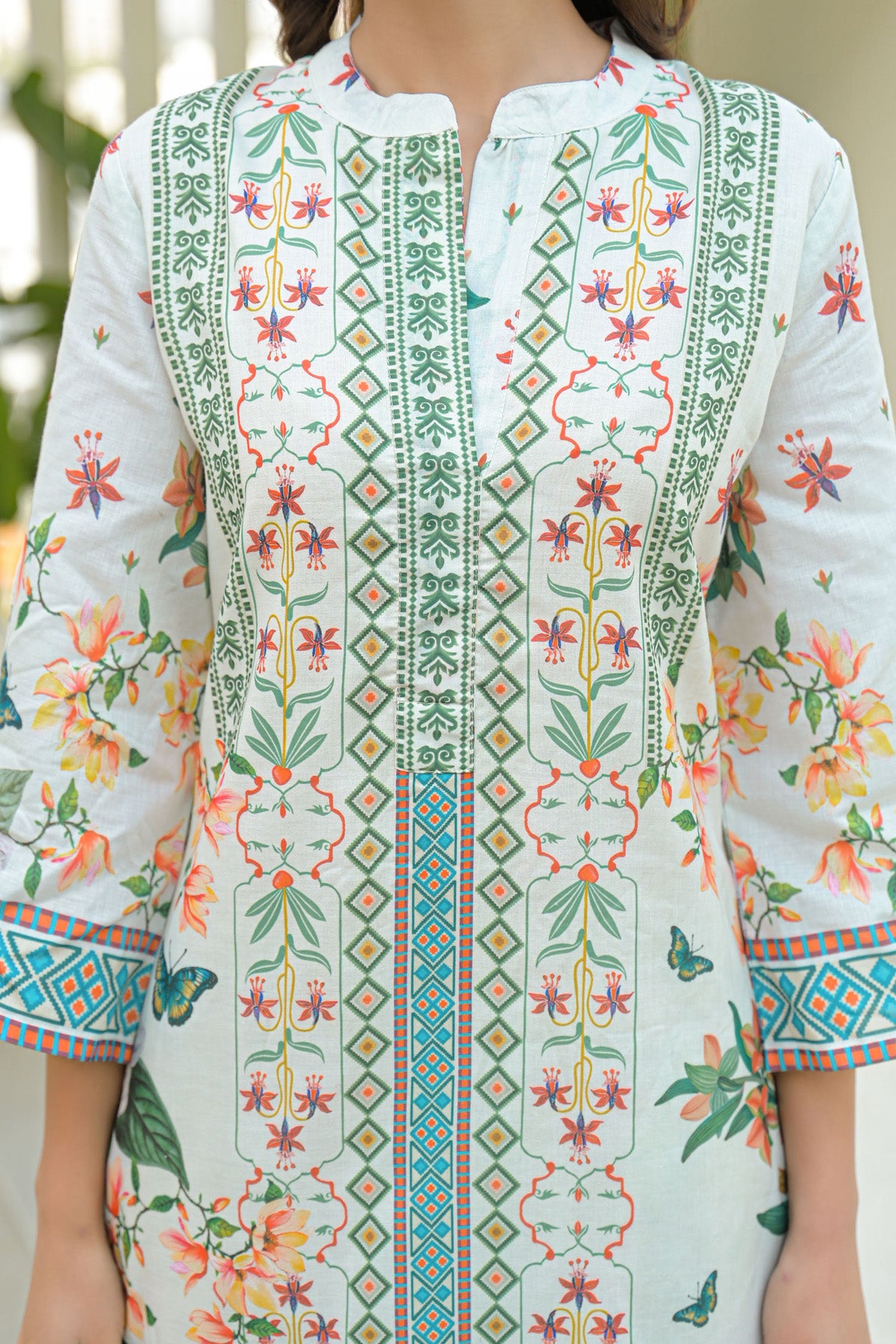 Green Cotton Printed Cord Set