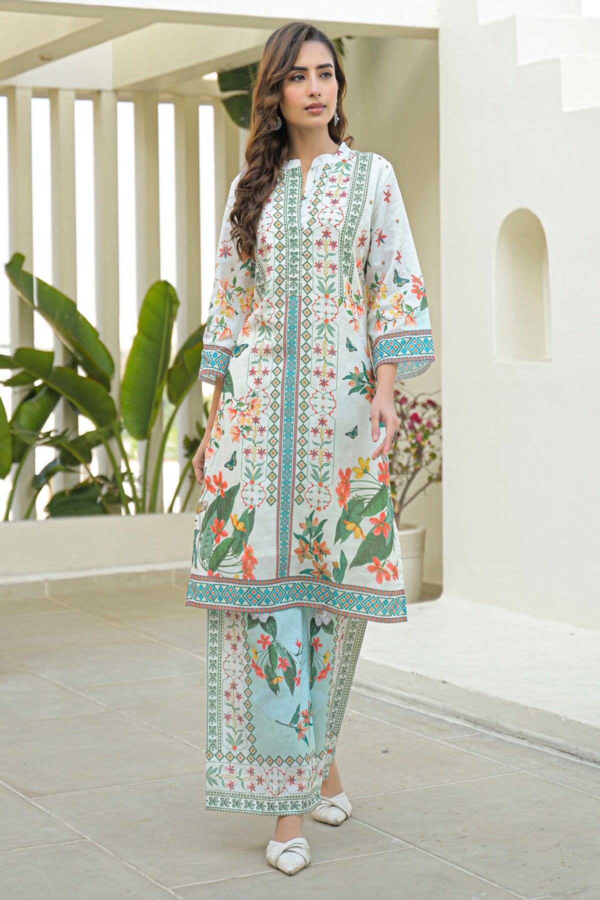 Green Cotton Printed Cord Set