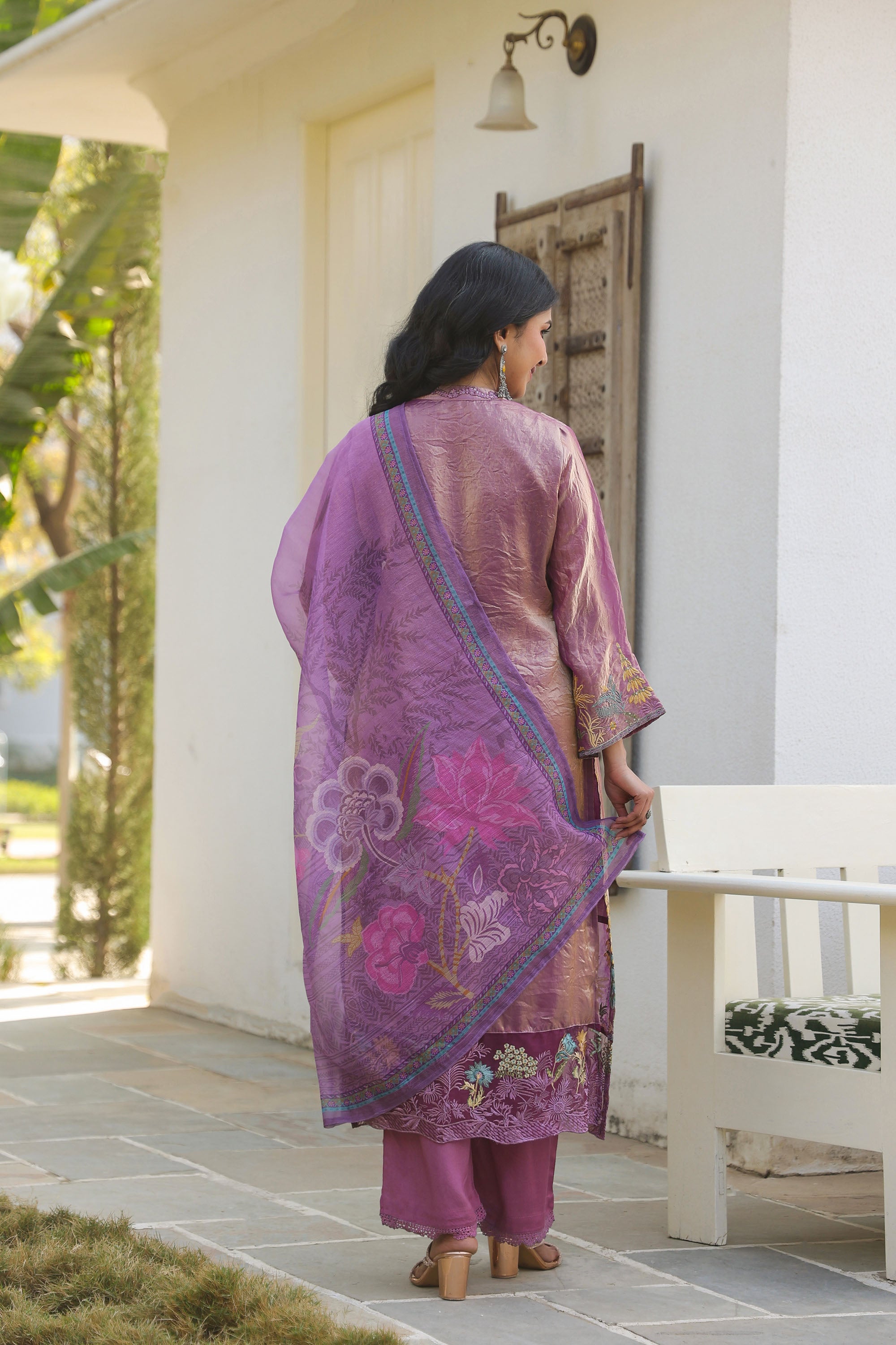 Magenta Pink Organza Embroidered Kurta Set With Dupatta