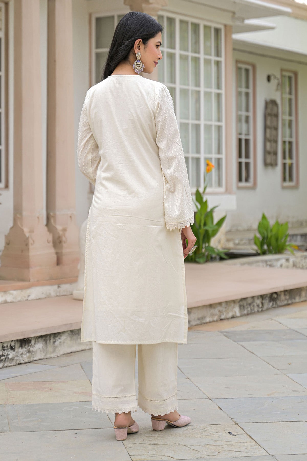 Pink Cotton Embroidered Kurta Set With Dupatta