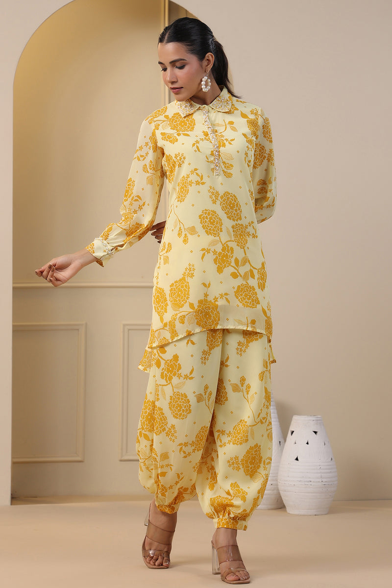 Yellow Floral Georgette Co-ord Set