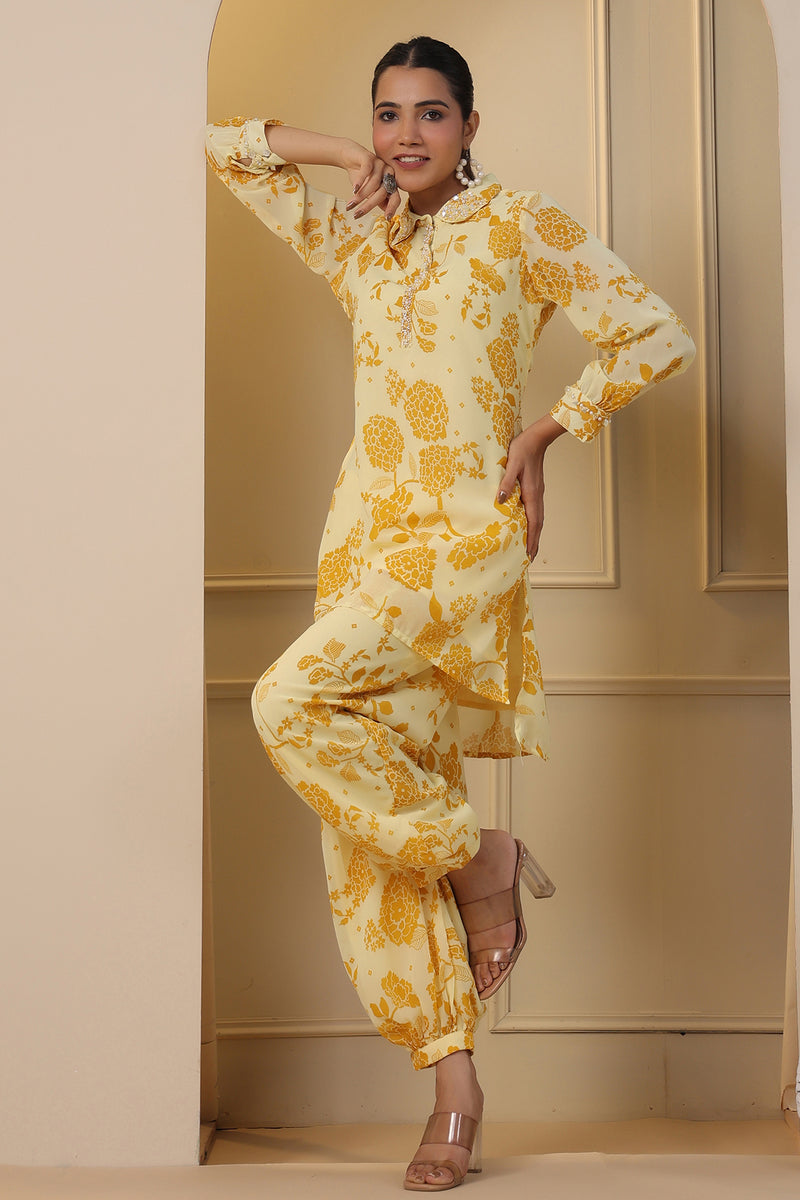 Yellow Floral Georgette Co-ord Set