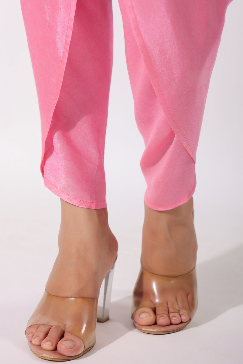 Pink Floral Muslin Long Shirt And Tulip Pant