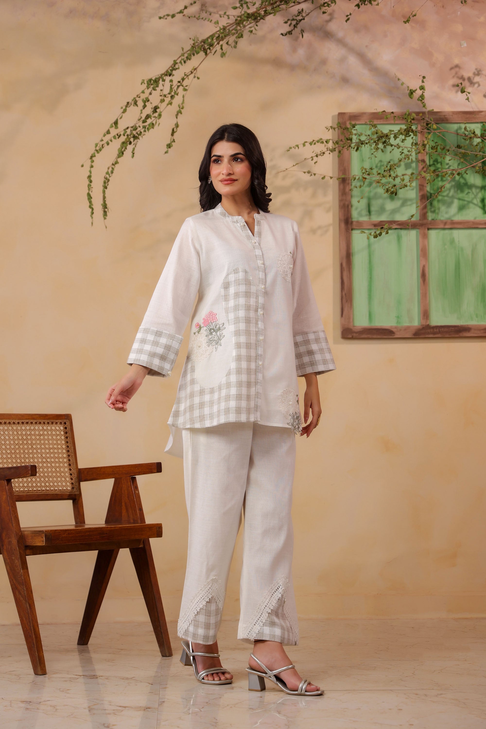 White Jute Embroidered Cord Set