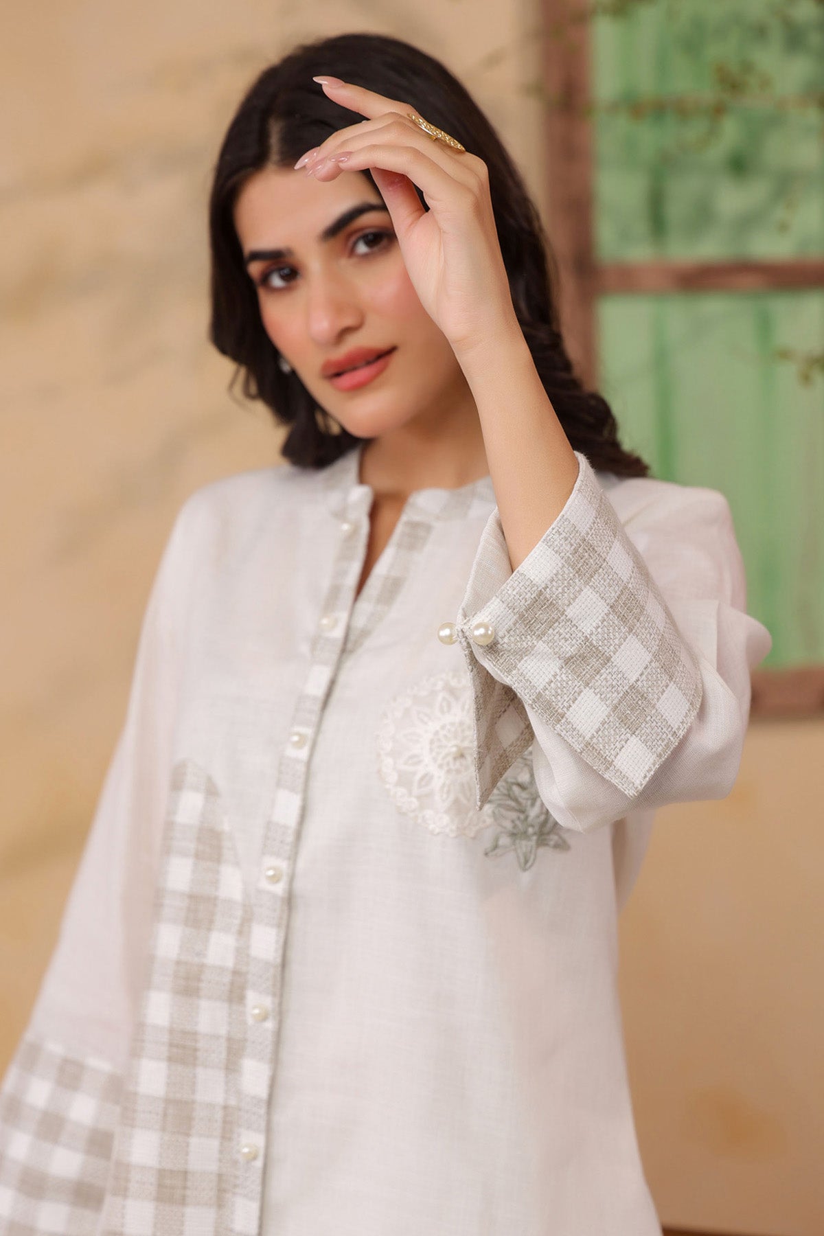 White Jute Embroidered Cord Set