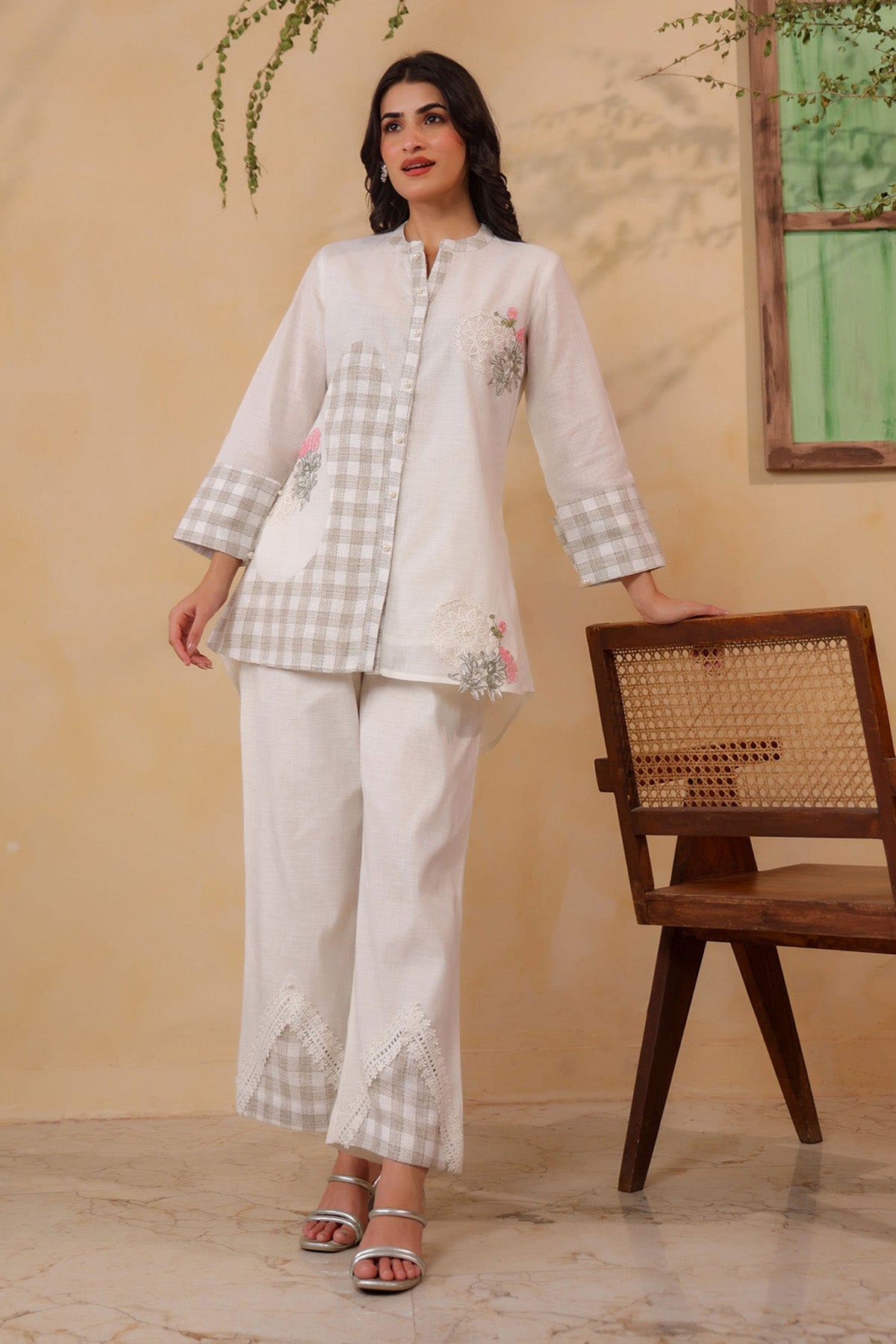 White Jute Embroidered Cord Set