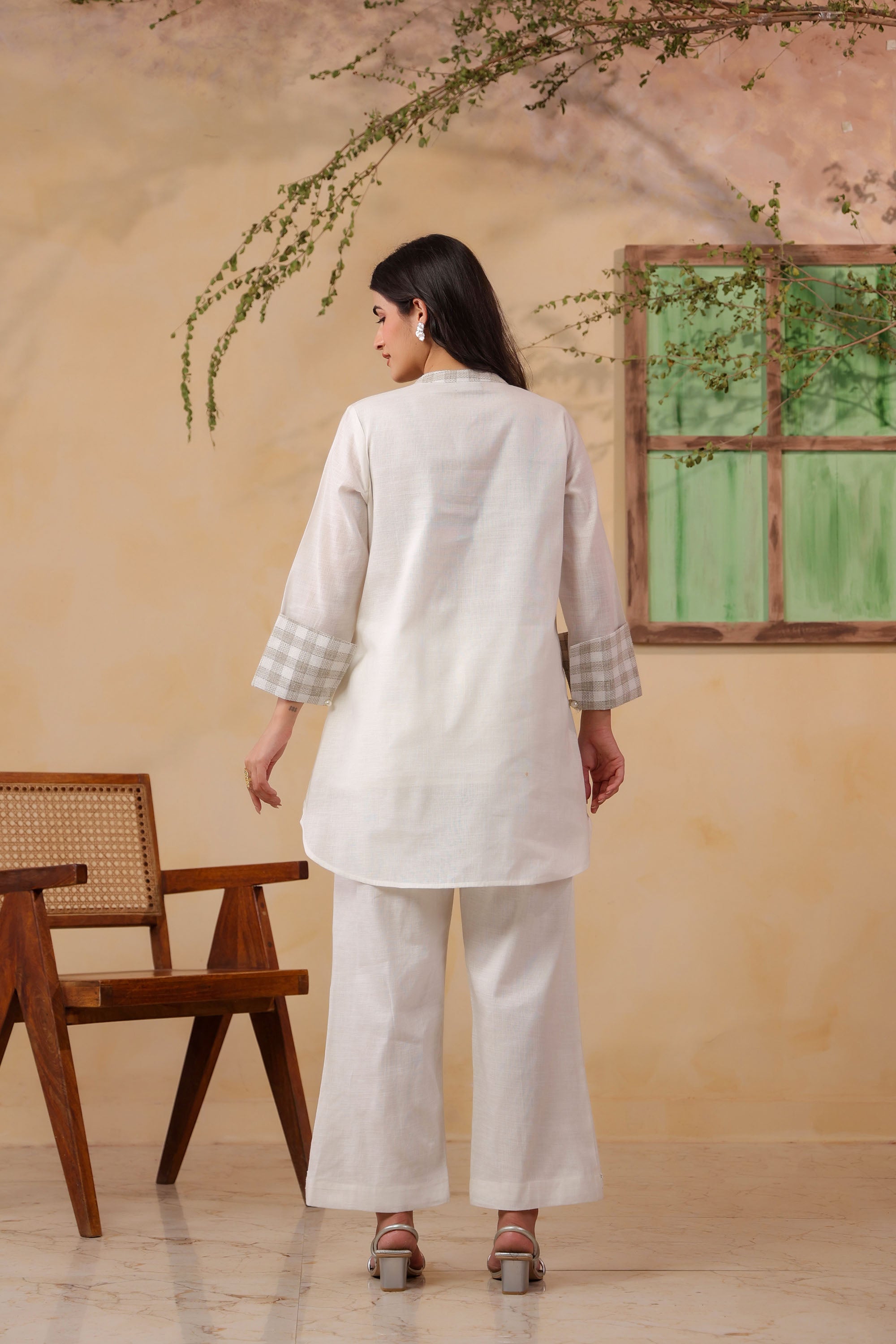 White Jute Embroidered Cord Set