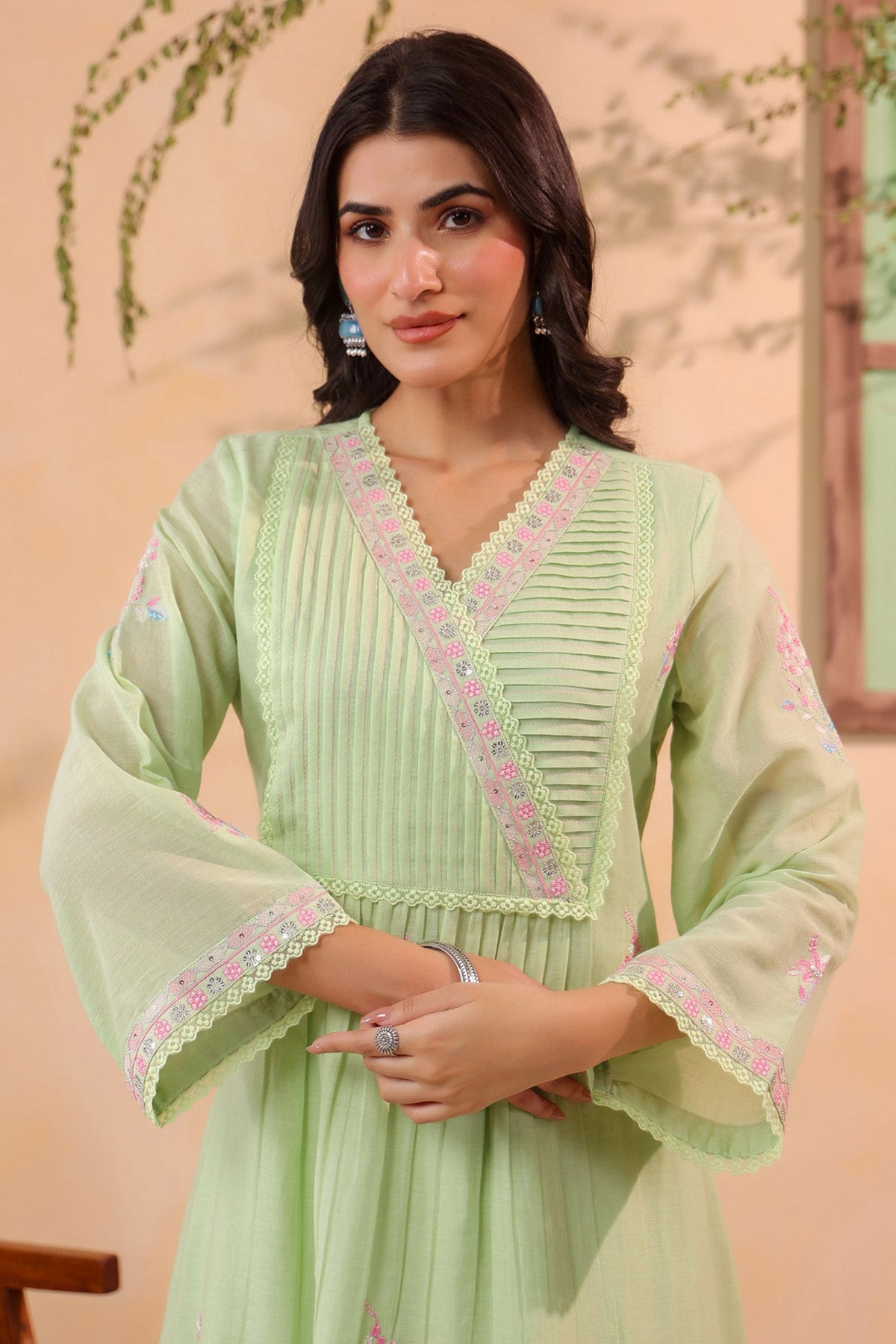 Green Mul Mul Embroidered Co-ord Set