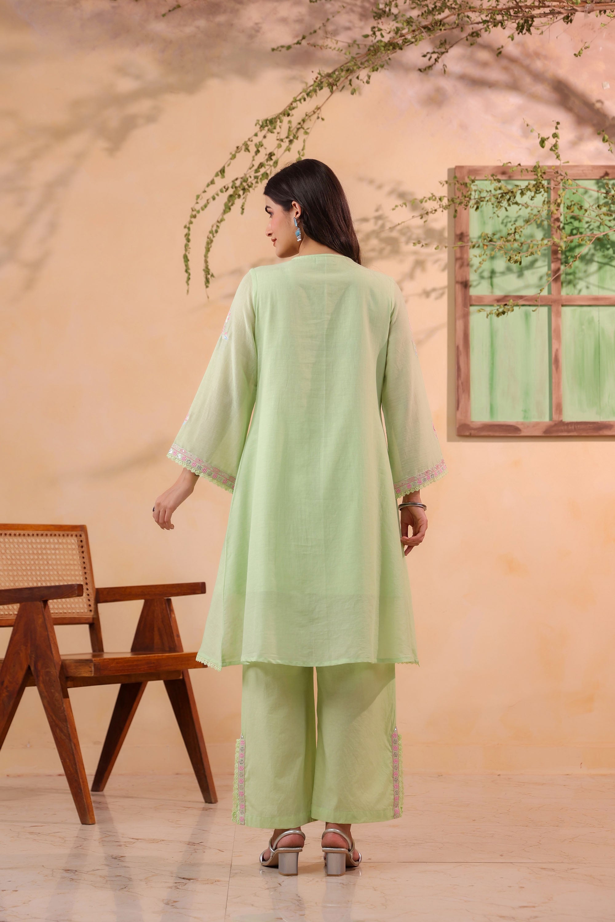 Green Mul Mul Embroidered Co-ord Set