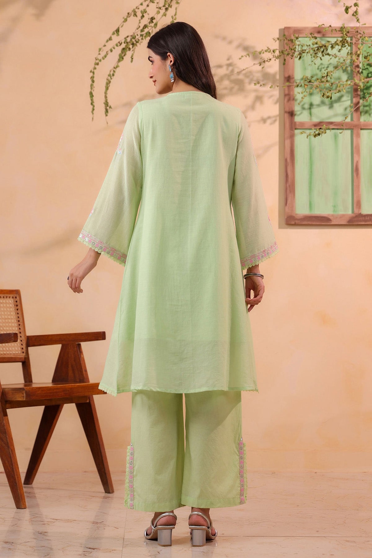 Green Mul Mul Embroidered Co-ord Set