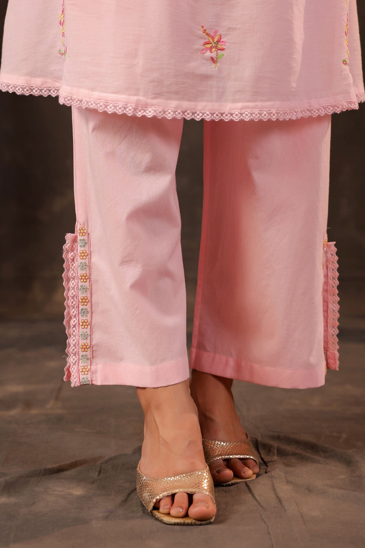 Pink Mul Mul Embroidered Cord Set