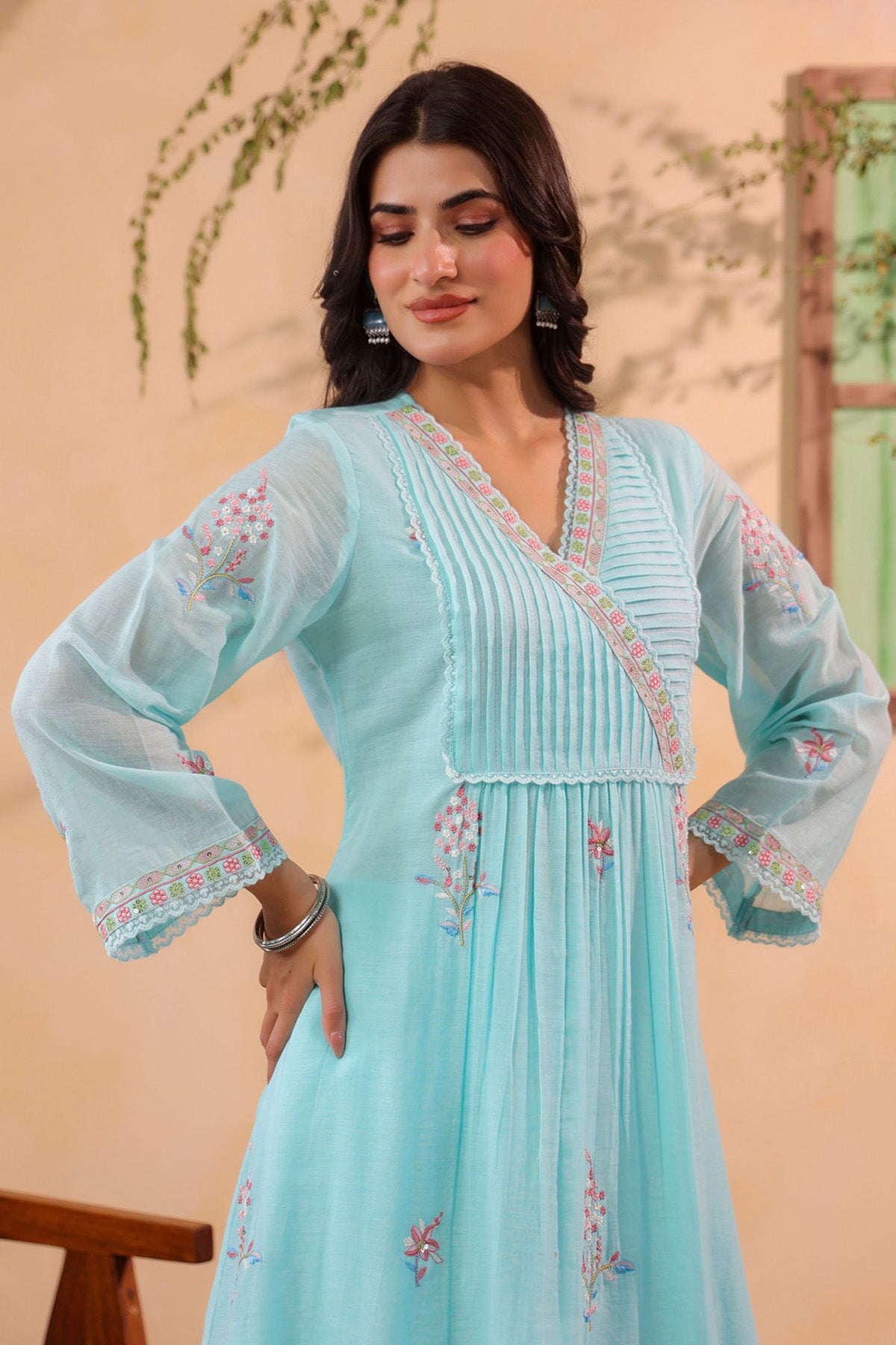 Sky Blue Mul Mul Embroidered Cord Set