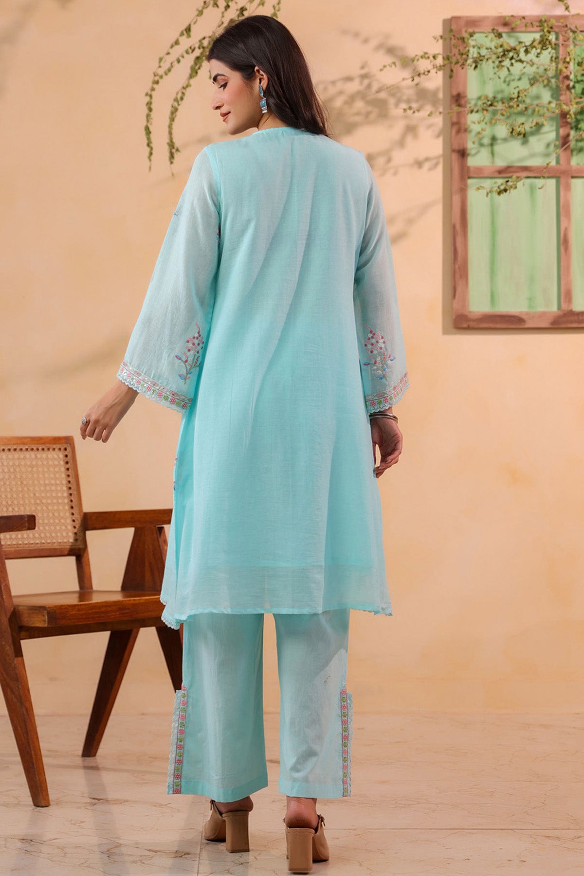 Sky Blue Mul Mul Embroidered Cord Set