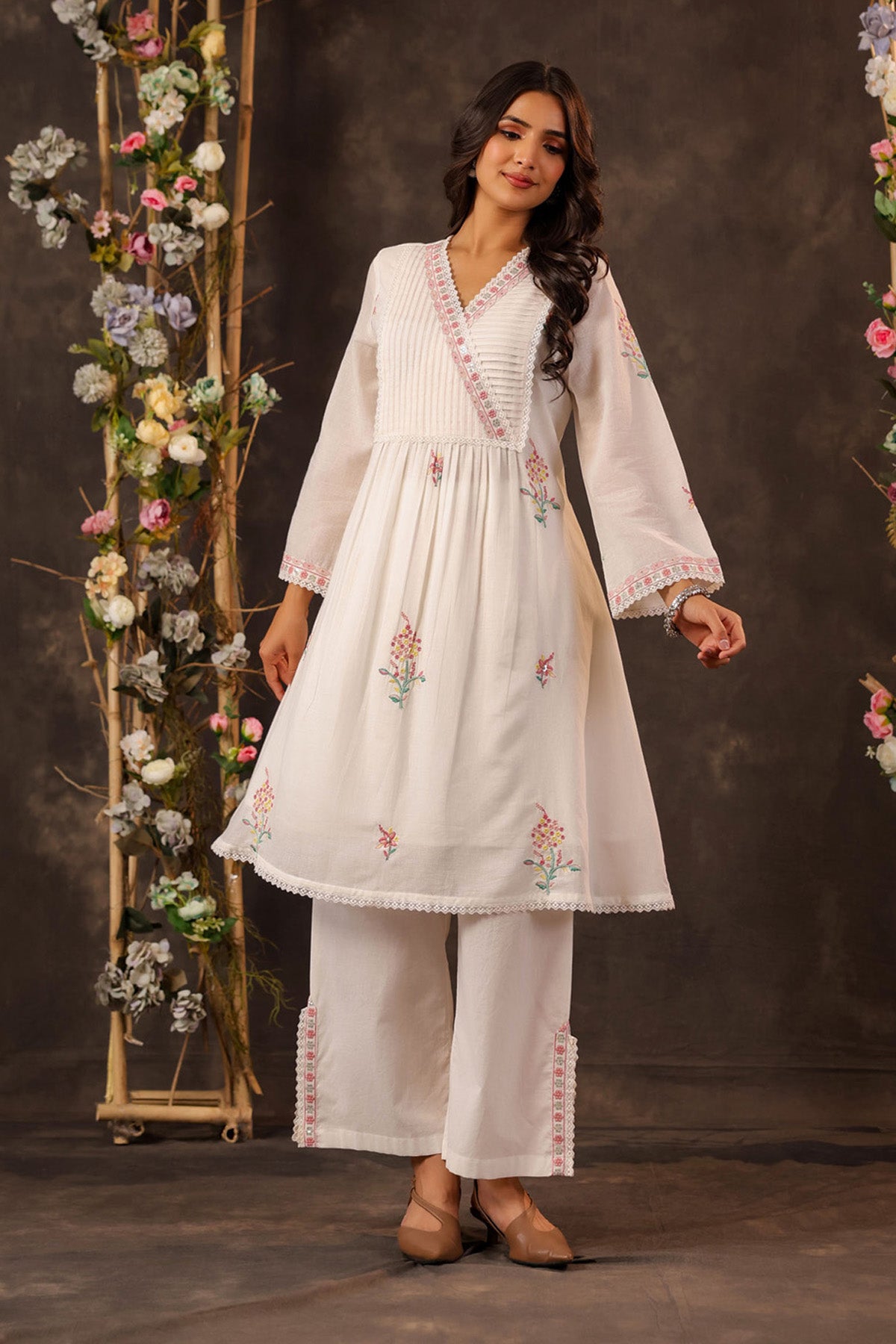White Mul Mul Embroidered Co-Ord Set