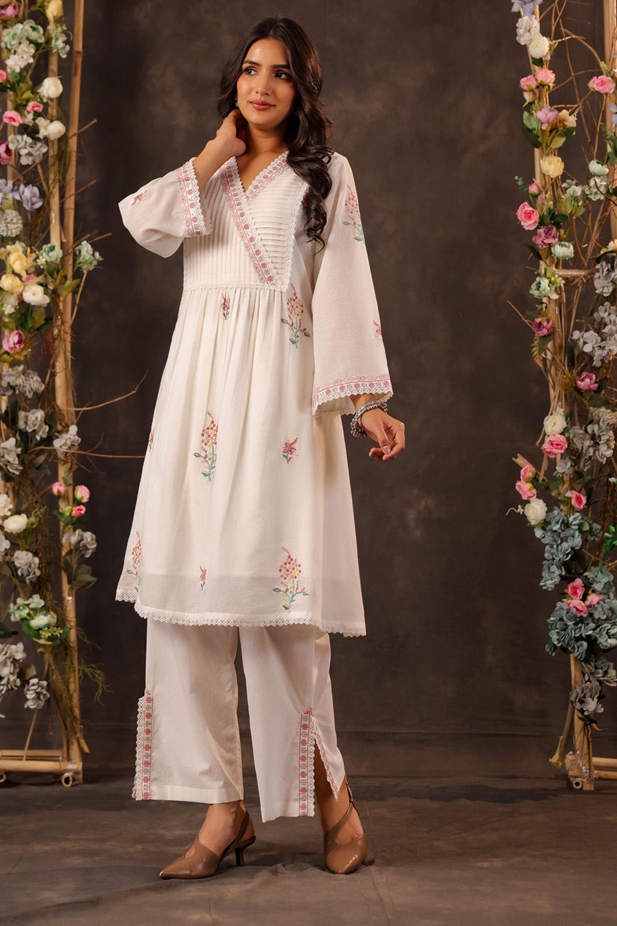 White Mul Mul Embroidered Co-Ord Set