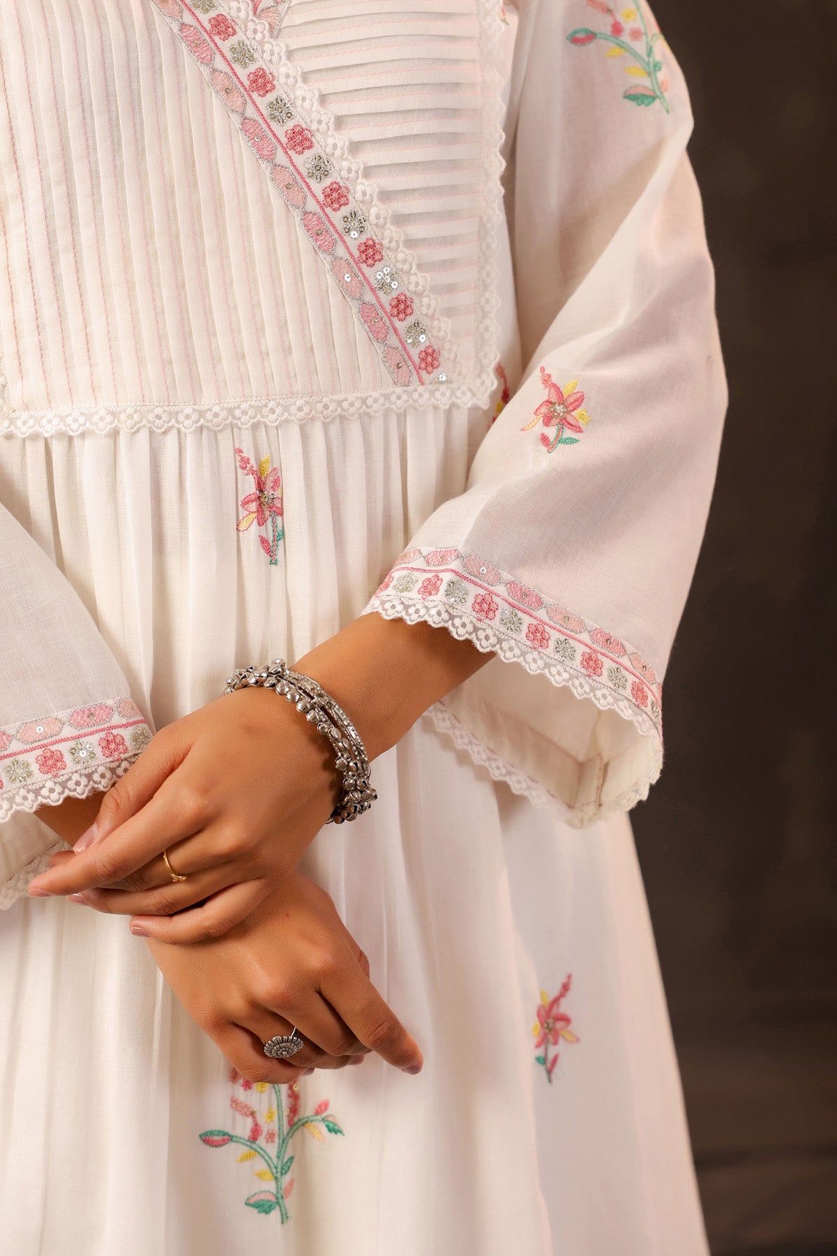White Mul Mul Embroidered Co-Ord Set