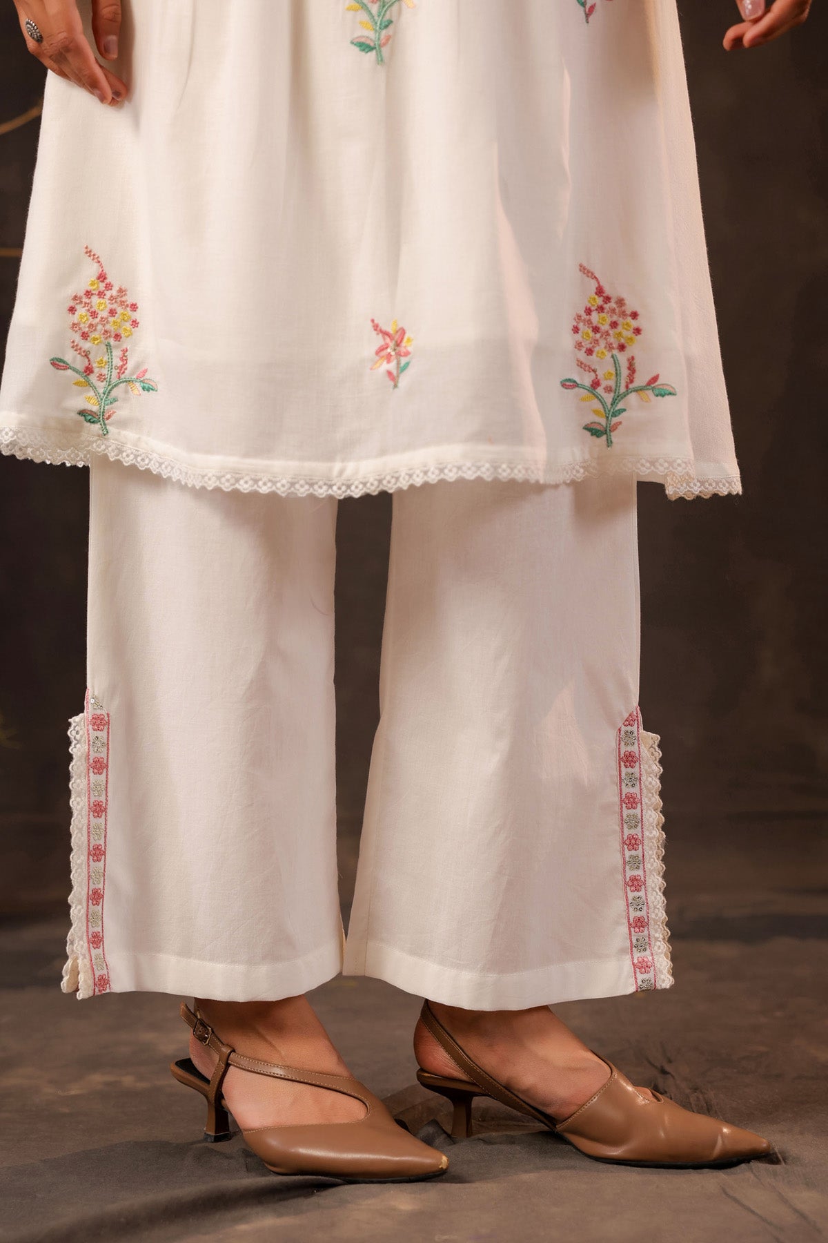 White Mul Mul Embroidered Co-Ord Set
