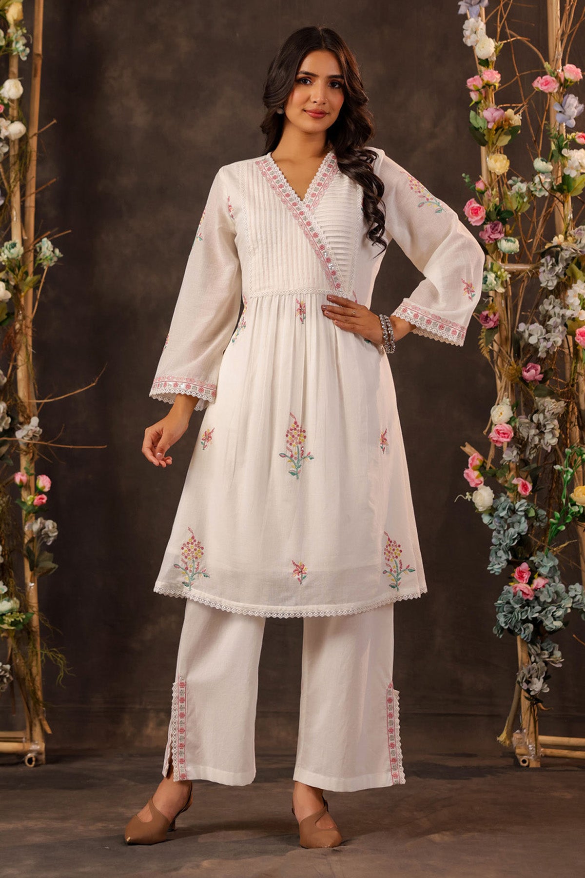 White Mul Mul Embroidered Co-Ord Set