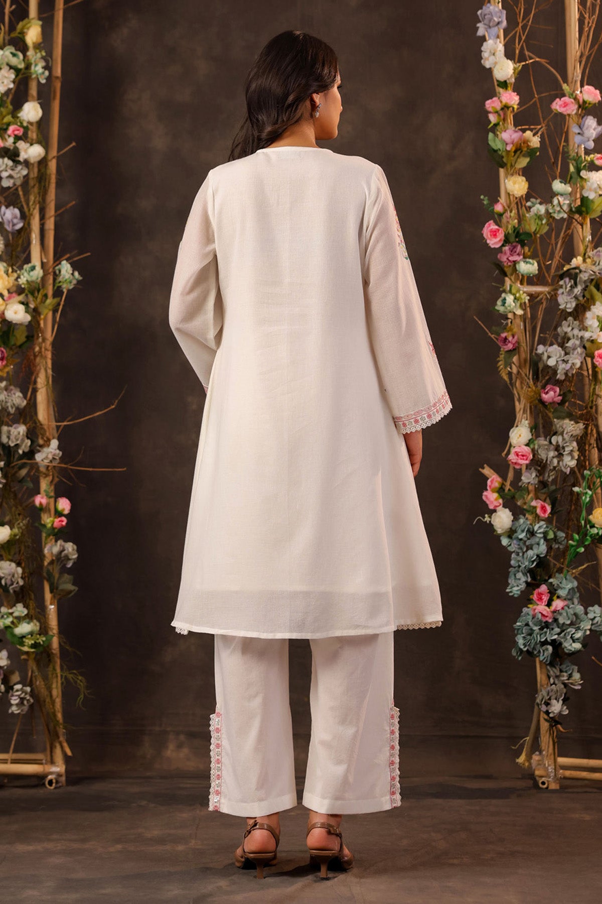 White Mul Mul Embroidered Co-Ord Set