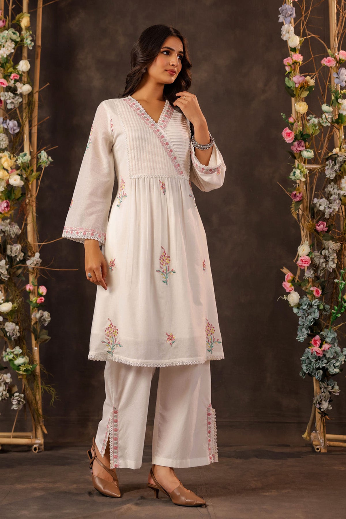 White Mul Mul Embroidered Co-Ord Set