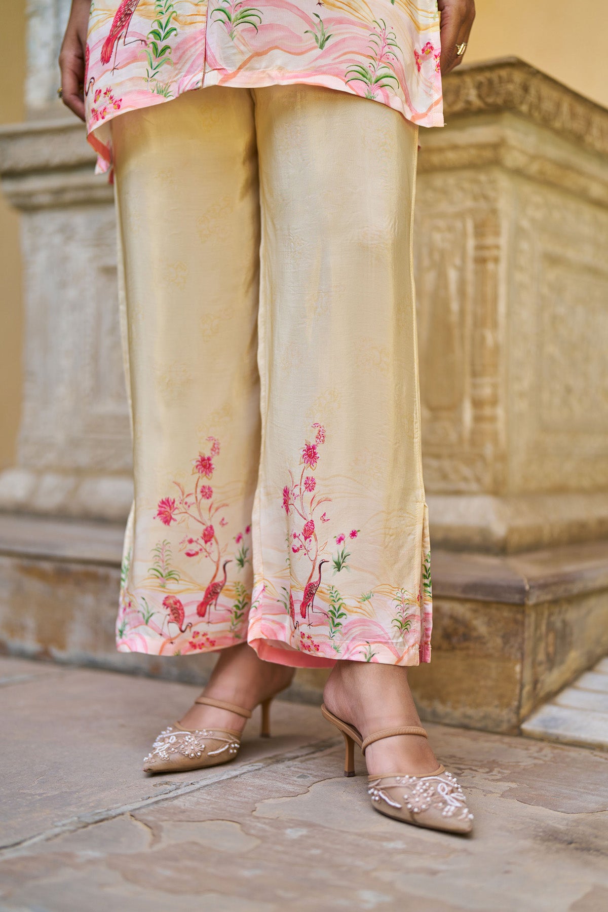 Cream Crepe Silk Handwork Cord Set