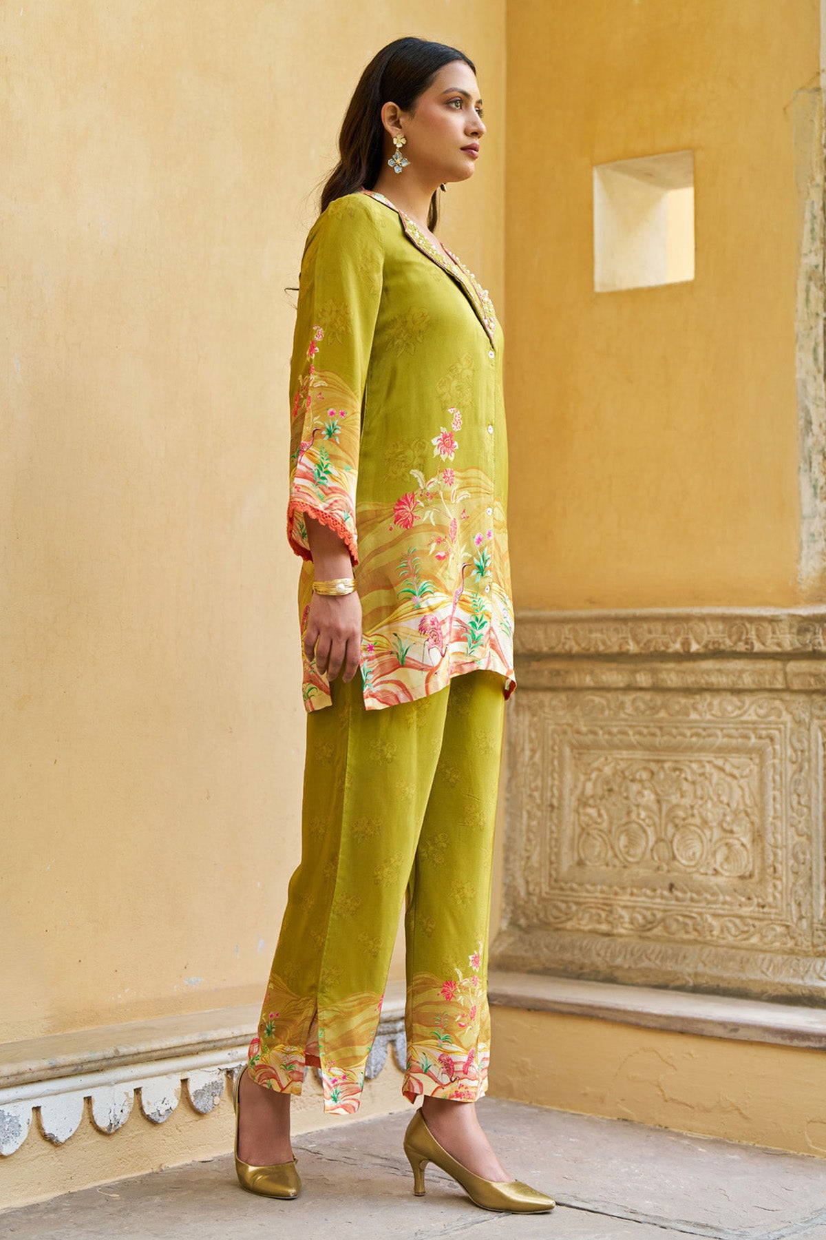 Green Crepe Silk Handwork Cord Set