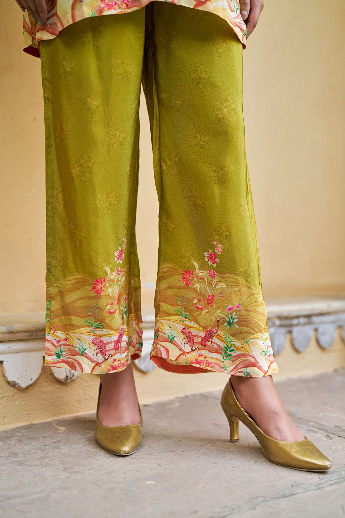 Green Crepe Silk Handwork Cord Set