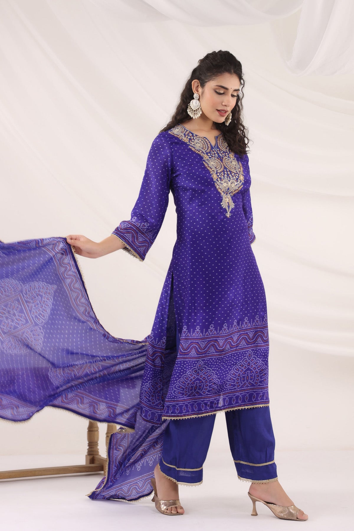 Blue Crepe Silk Embroidered Kurta Set With Dupatta