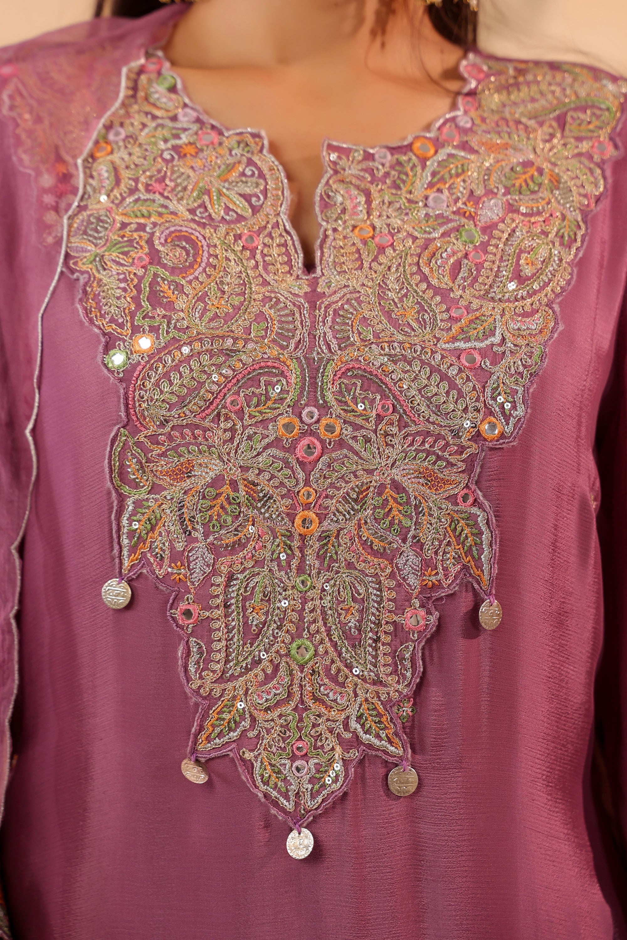 Pink Chinon Silk Embroidered Sharara Set With Dupatta