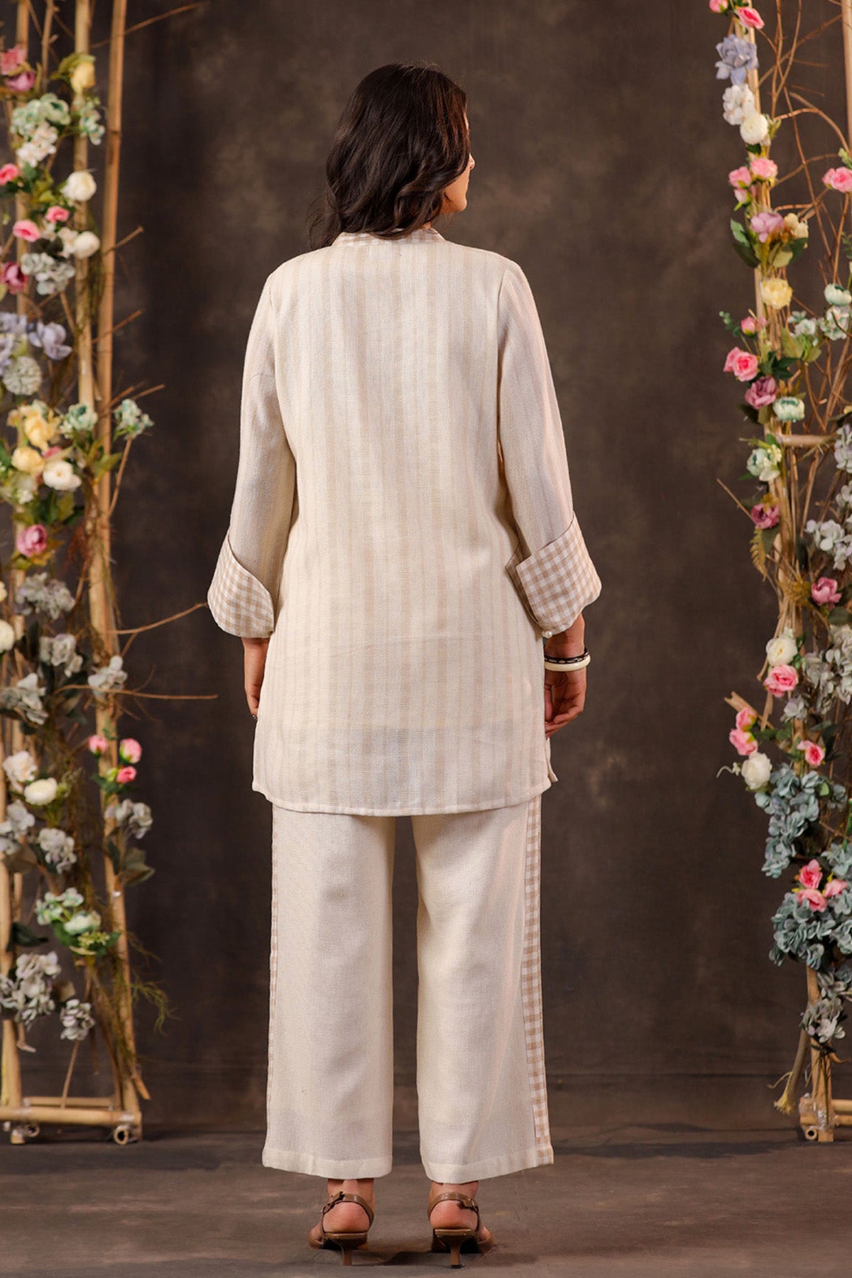 Beige Jute Embroidered Cord Set
