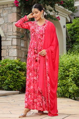 Bairaas Red Chinon Handwork Long Gown