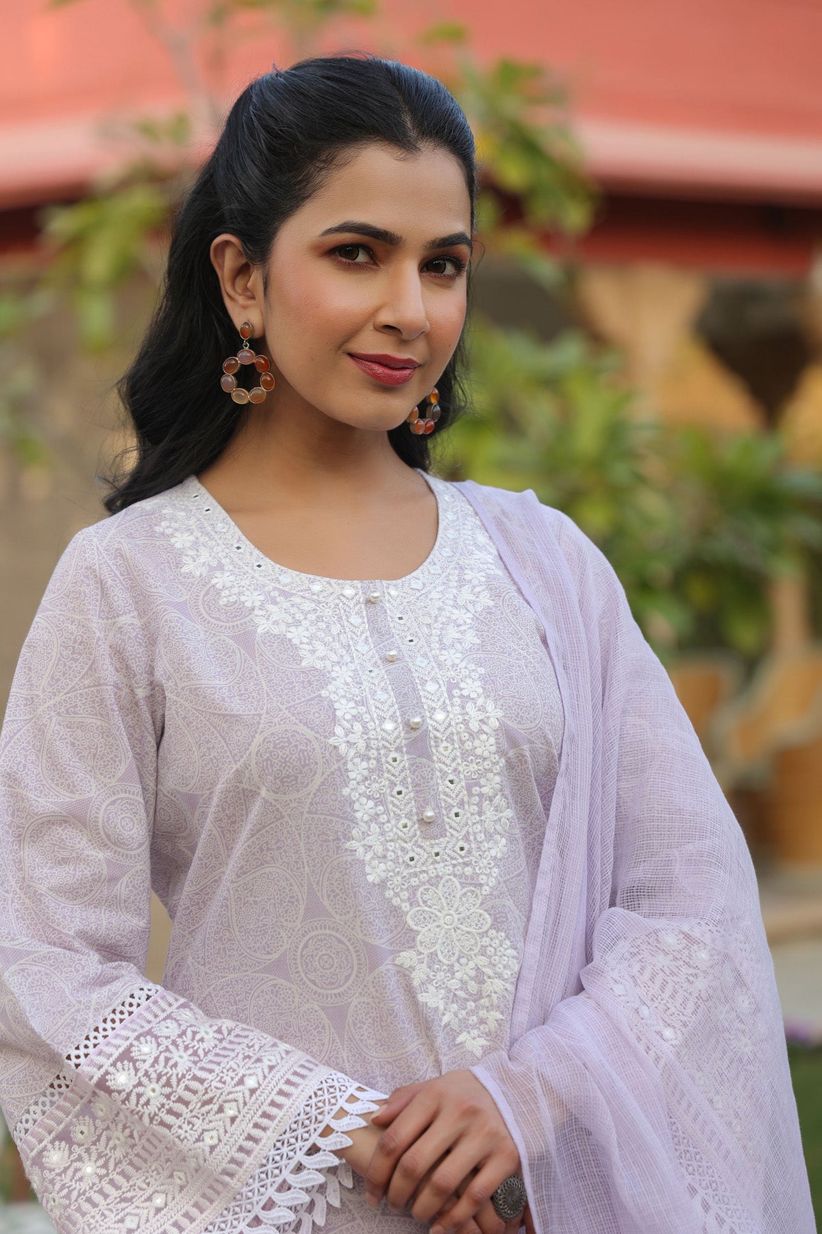 Pink Cotton Embroidered Kurta Set With Dupatta