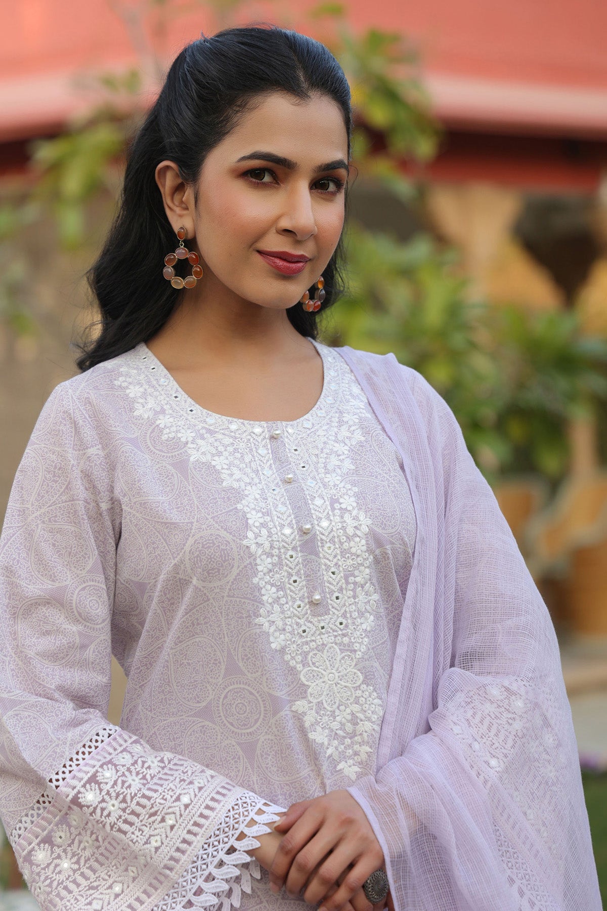 Pink Cotton Embroidered Kurta Set With Dupatta