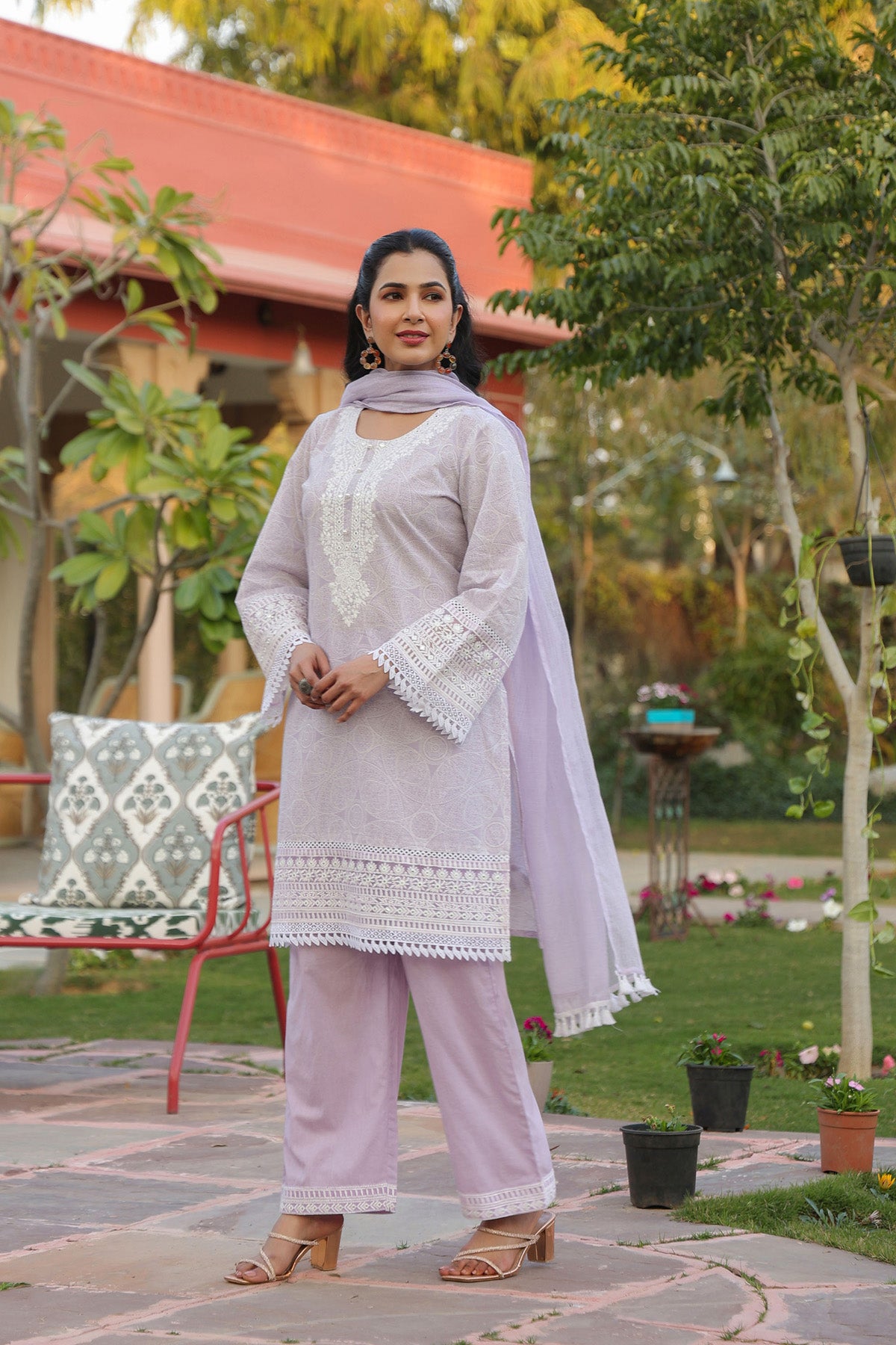 Pink Cotton Embroidered Kurta Set With Dupatta