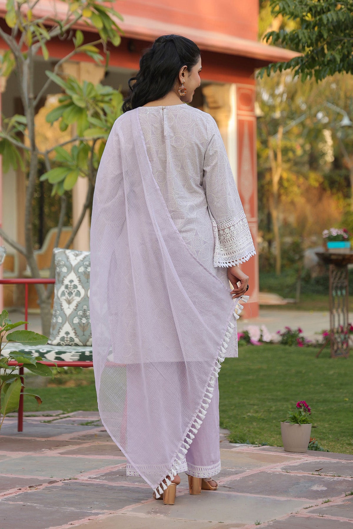 Pink Cotton Embroidered Kurta Set With Dupatta