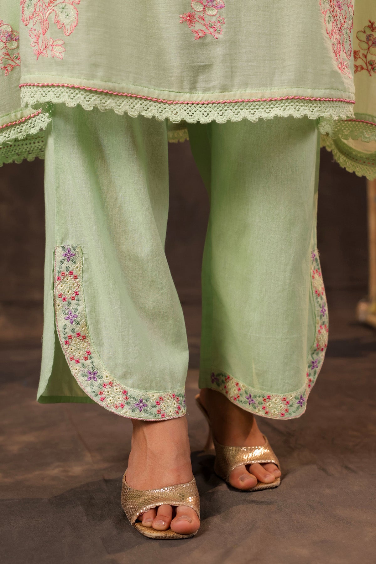 Green Mul Mul Embroidered Cord Set