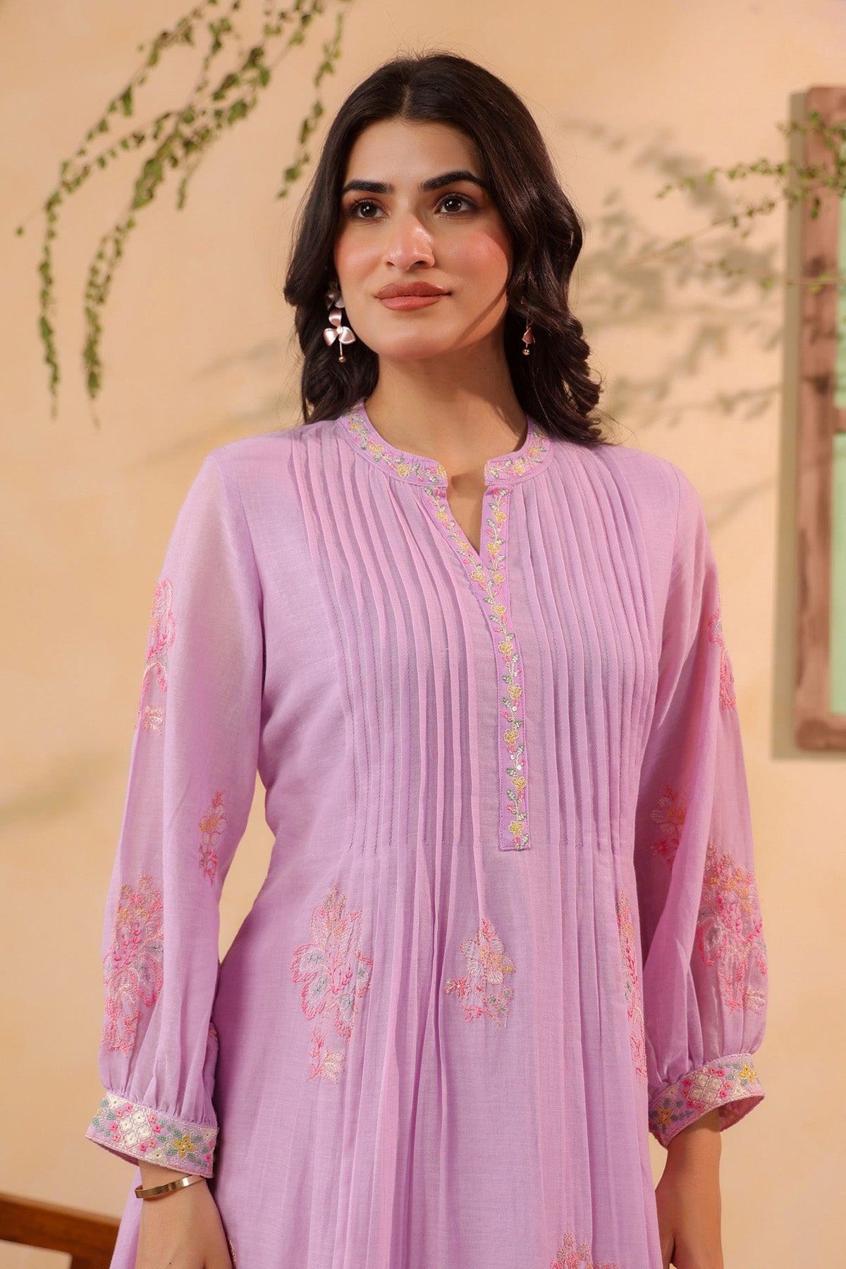 Pink Mul Mul Embroidered Cord Set