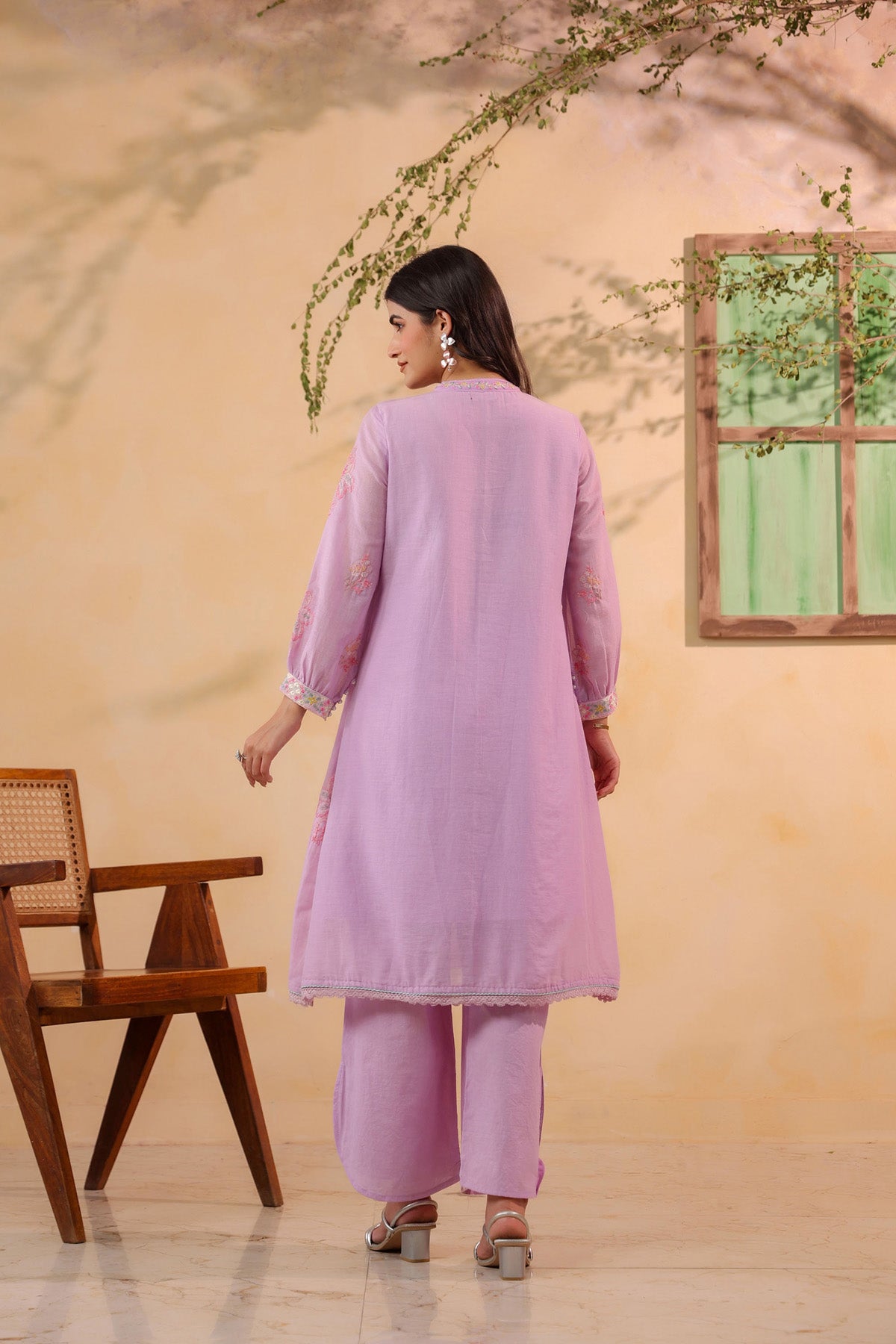 Pink Mul Mul Embroidered Cord Set