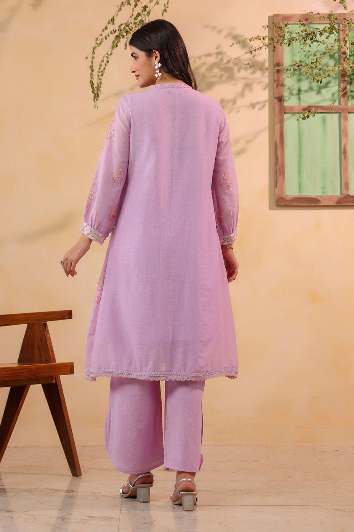 Lavender Mul Mul Embroidered Cord Set