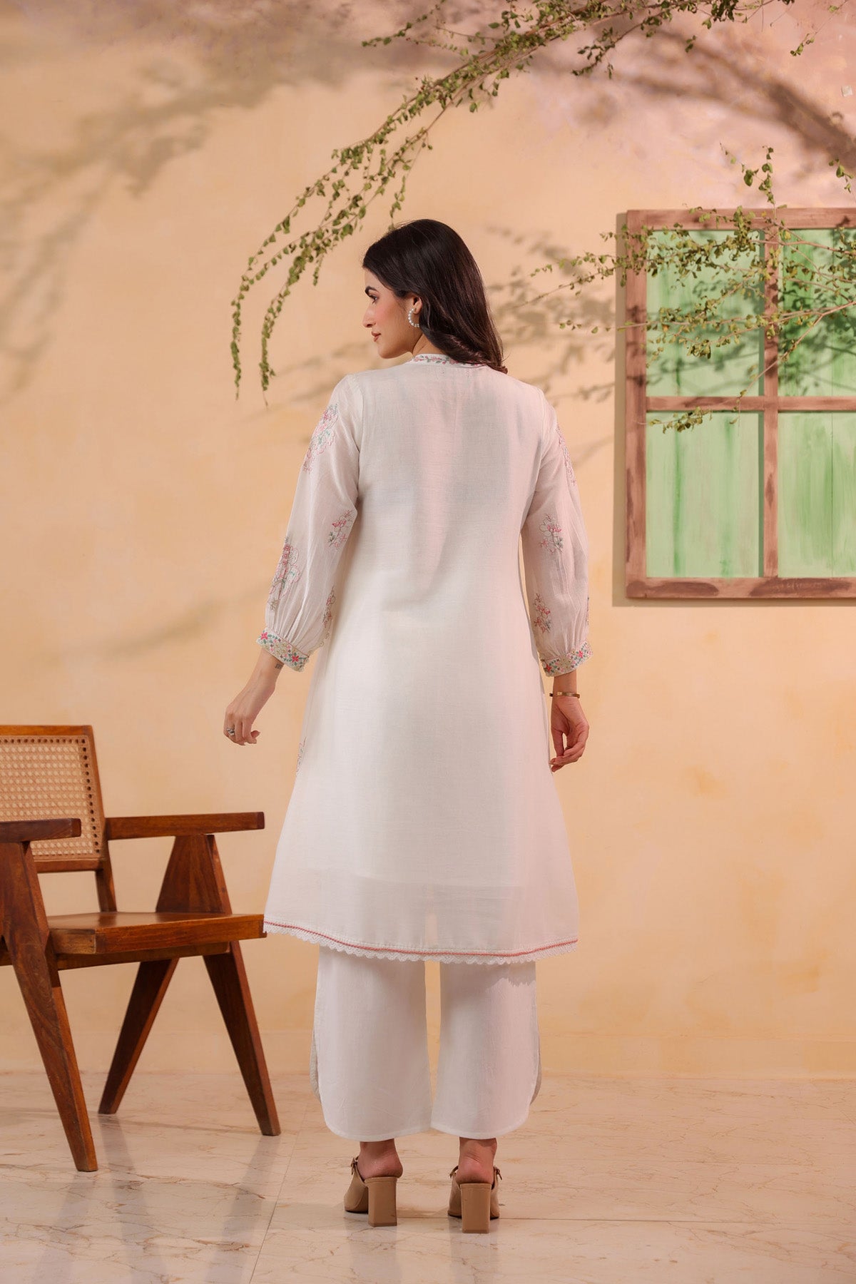 White Mul Mul Embroidered Cord Set