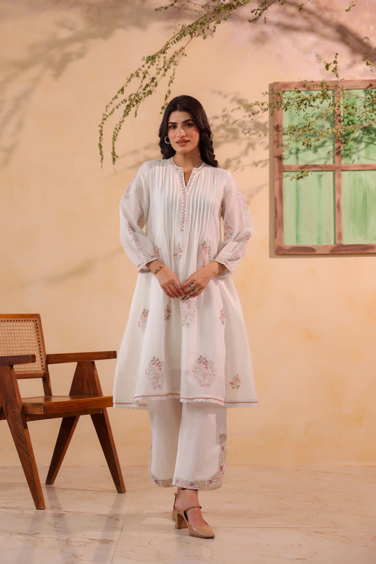 White Mul Mul Embroidered Cord Set