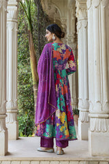Purple Chinon Printed Embroidered Naira Suit Set