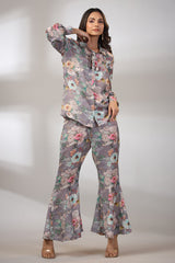 Grey Floral Poly Muslin Co-ord Set