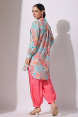 Pink Printed Muslin Long Shirt And Afghani Pant