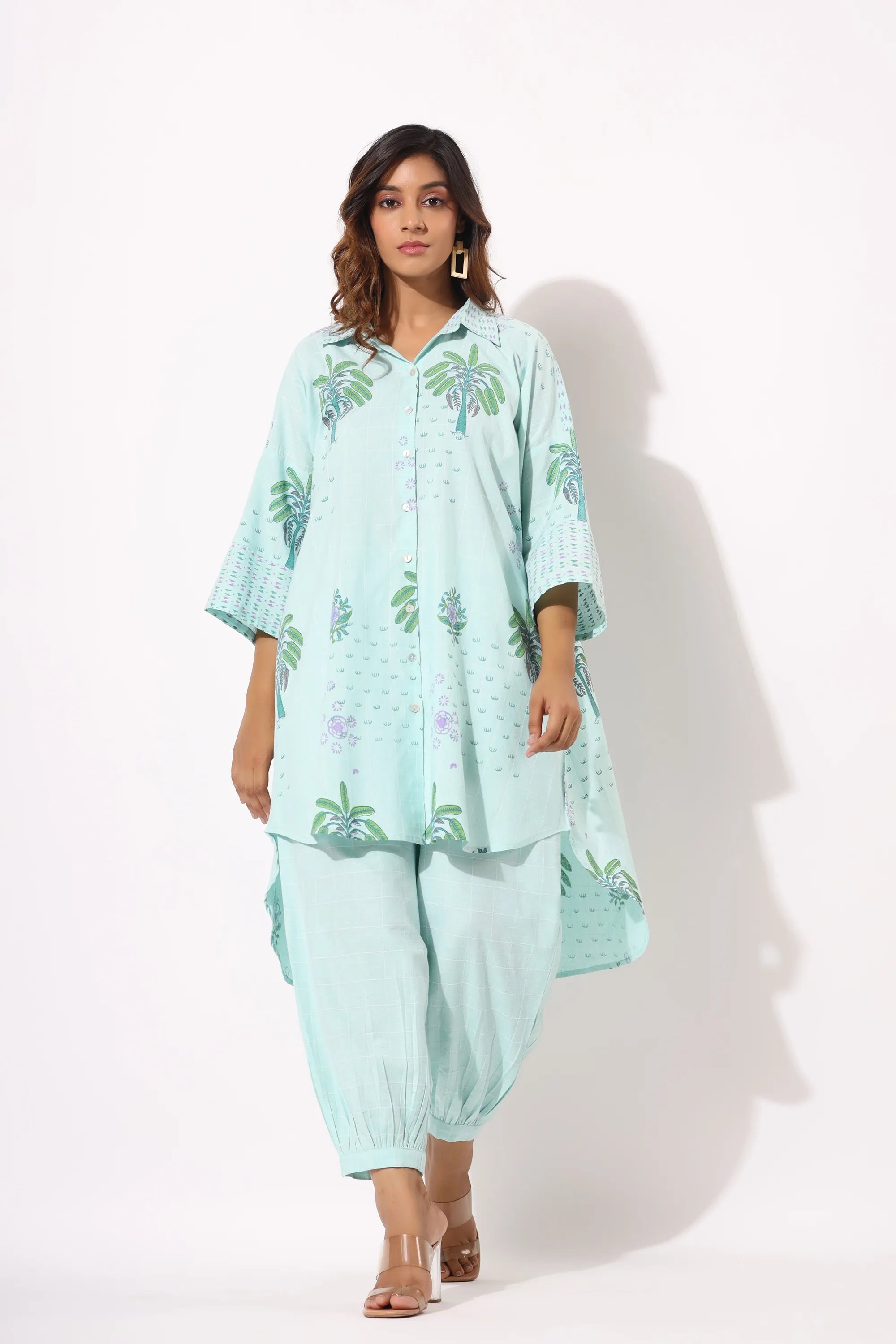 Sky Blue Cotton Handblock Co-ord Set