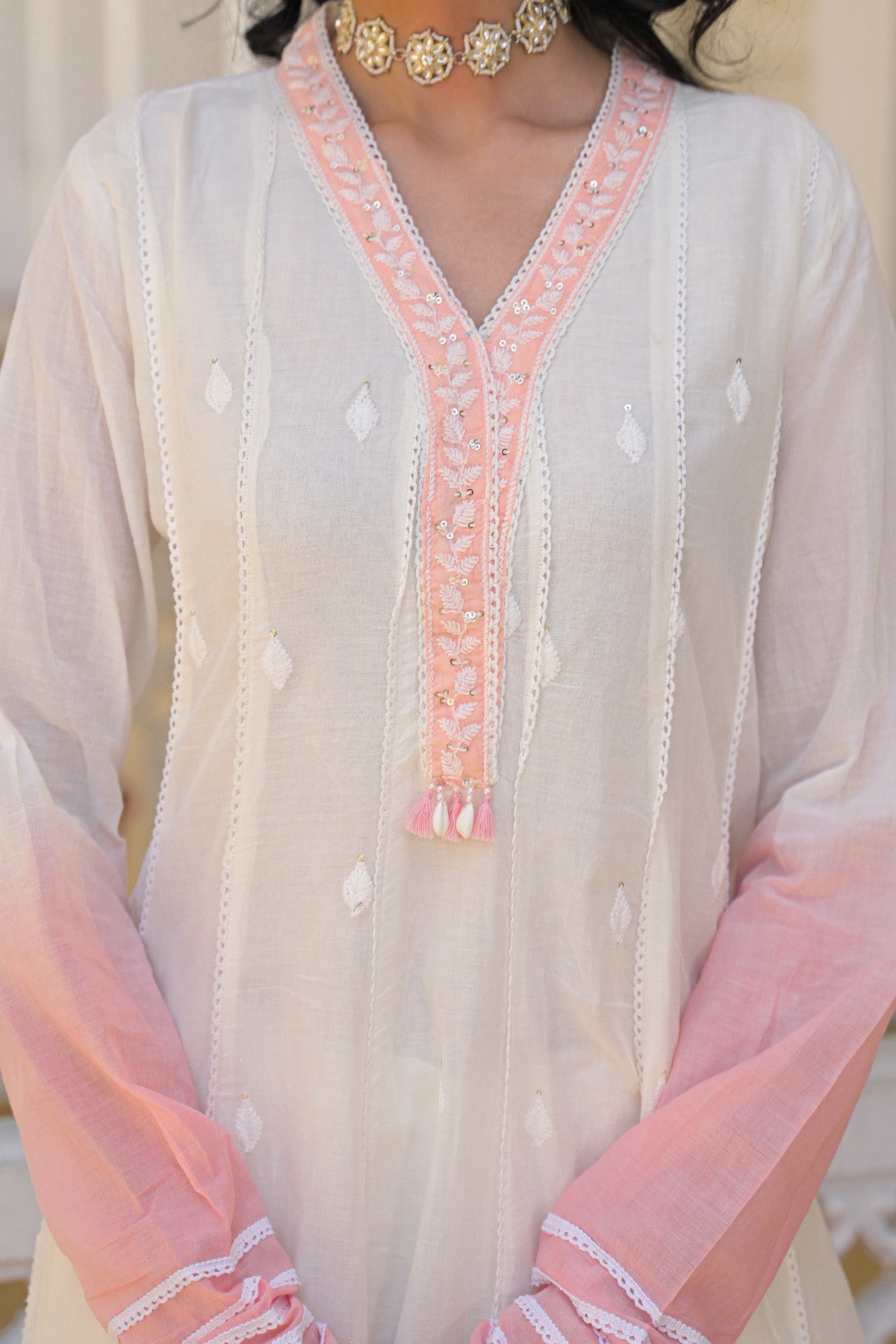 Pink Mul Mul Embroidered Anarkali Suit Set With Dupatta