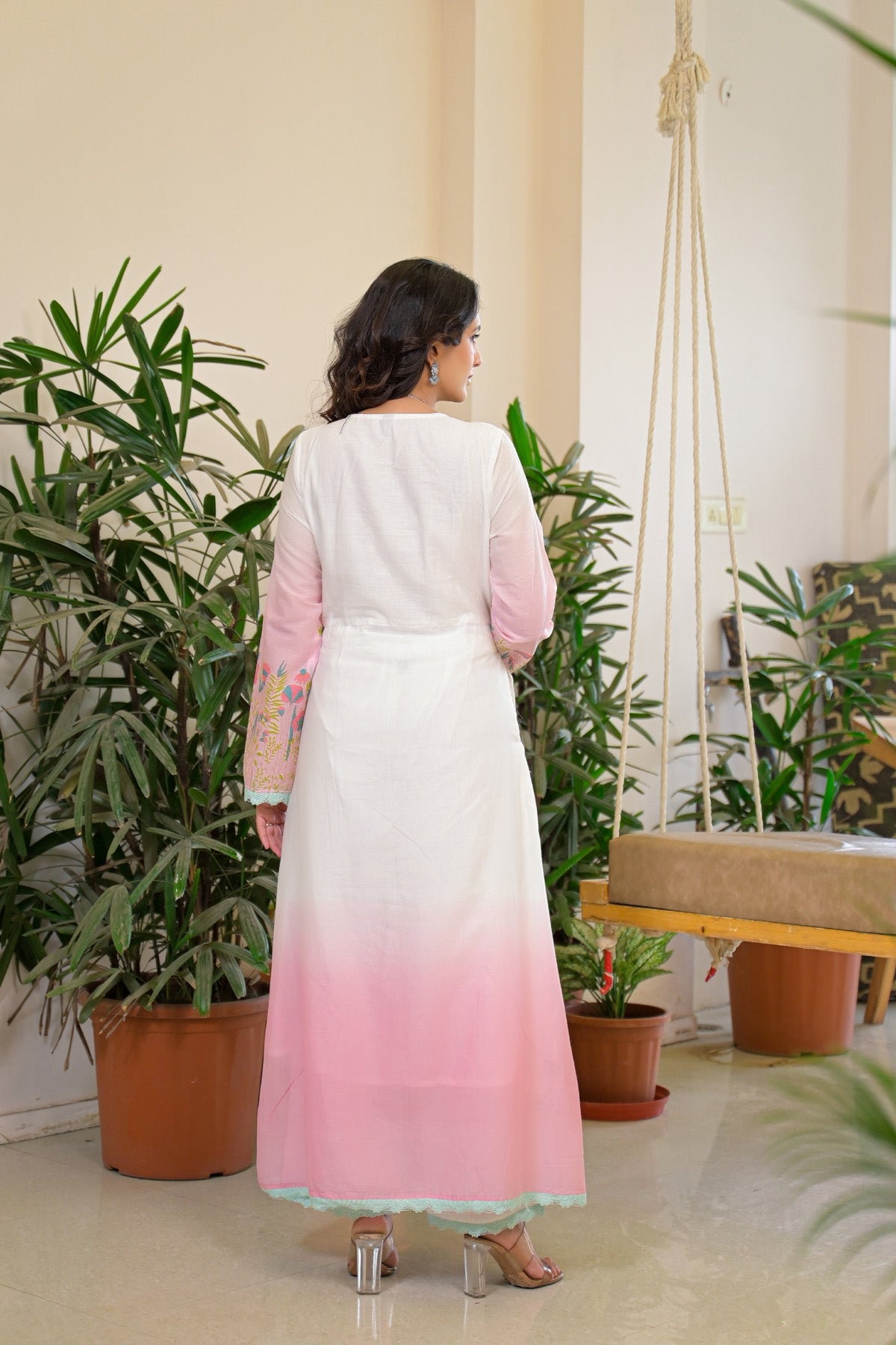 Pink Mul Mul Embroidered Anarkali Suit Set With Dupatta